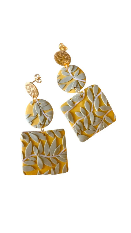 Aretes grandes | Forma geométrica | Detalles dorados | Inspiración botánica | Joyería de moda | Aretes para mujer
