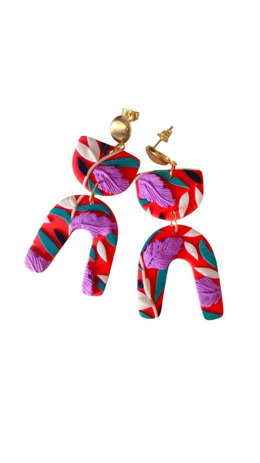 Pendientes colgantes de arcilla | Flores tropicales | Accesorios boho chic
