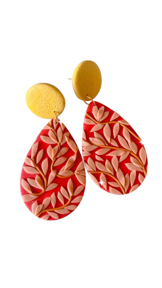 Aretes grandes de arcilla | Amarillo mostaza y rojo | Moda sostenible